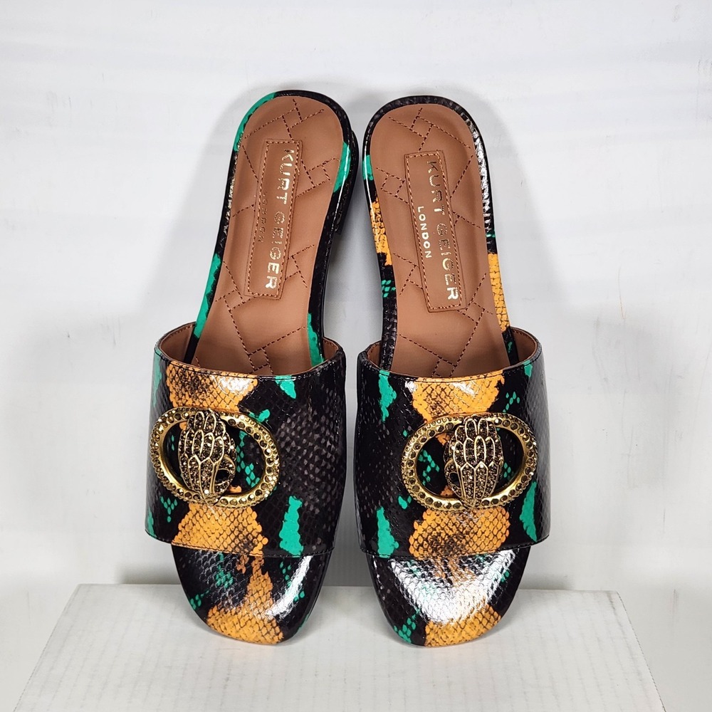 Kurt Geiger Chelsea Flat Sandal Women Size 11 Grey Multi Snake Eagle Head Slide - Picture 5 of 10